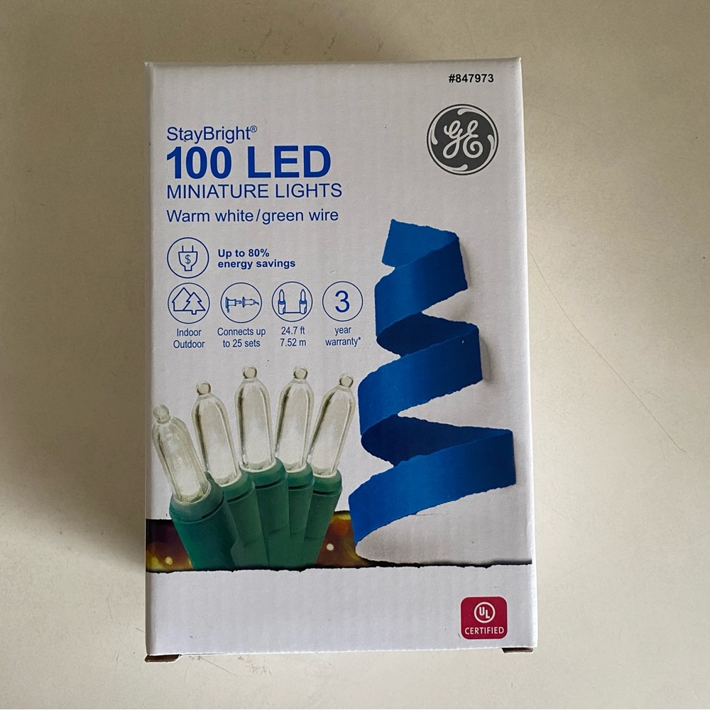 100ct Clear LED Christmas Lights GE Green Wire
